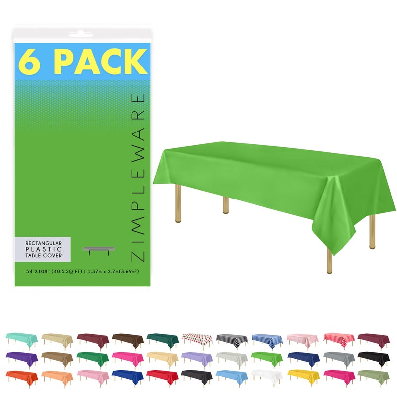 ZIMPLEWARE Premium Lime Green Plastic Table Cloth Disposable (6 Pk) Plastic Tablecloths for Rectangle Tables (54in x 108in) Party Table Cloths Disposable for 6ft to 8ft Rectangle Tables - Image 1